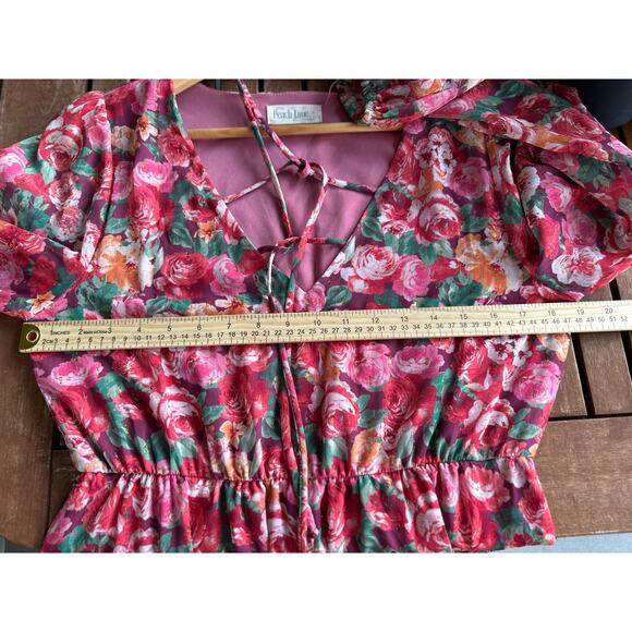 Peach Love California Feminine Chic Pink Floral Long Sleeve Mini Dress Medium - Picture 6 of 7